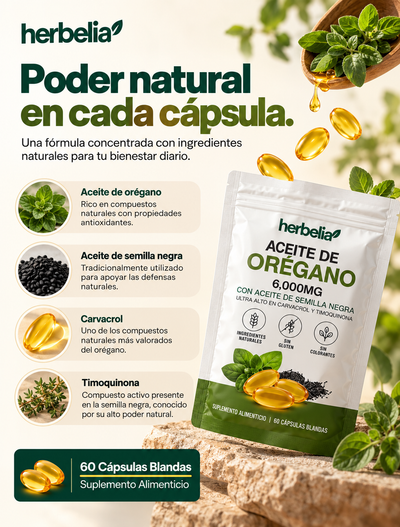 Cápsulas Herbelia - Cápsulas de orégano de drenaje linfático