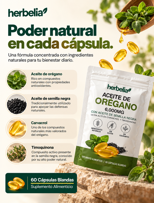 Cápsulas Herbelia - Cápsulas de orégano de drenaje linfático
